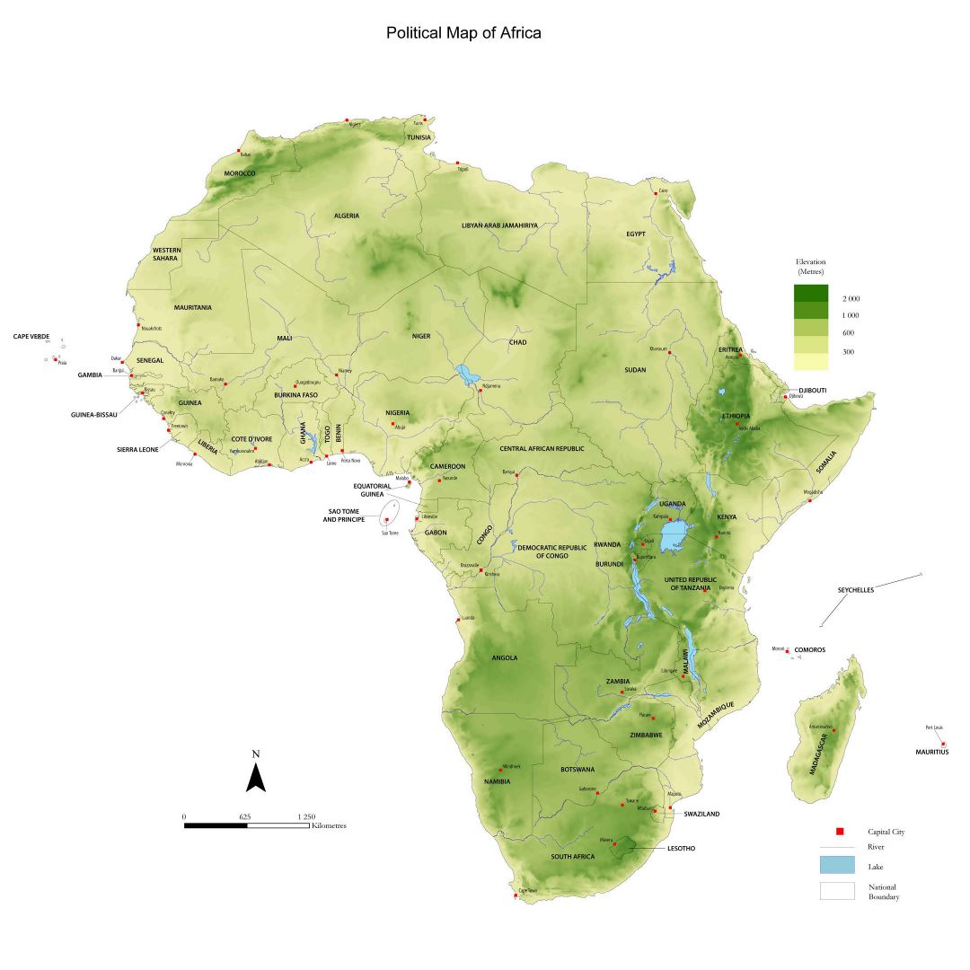 Large physical map of Africa