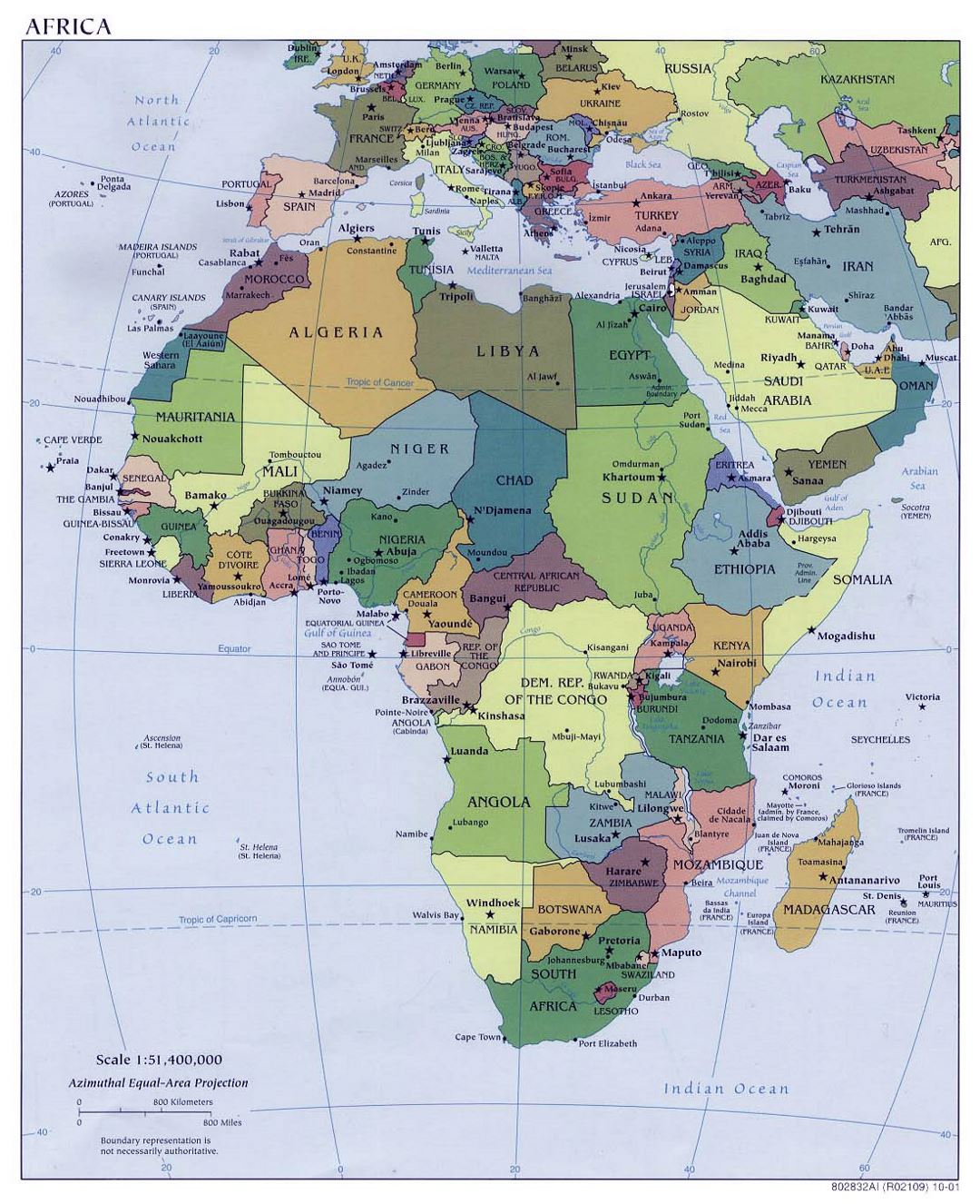 Large political map of Africa with capitals - 2001