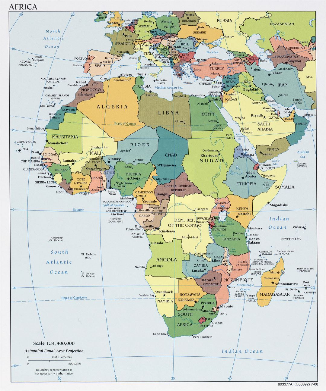 Large political map of Africa with major cities and capitals - 2008