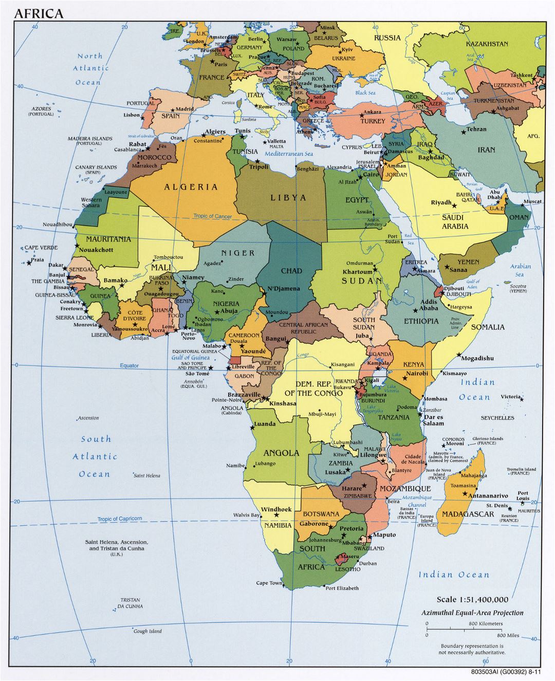 Large political map of Africa with major cities and capitals - 2011