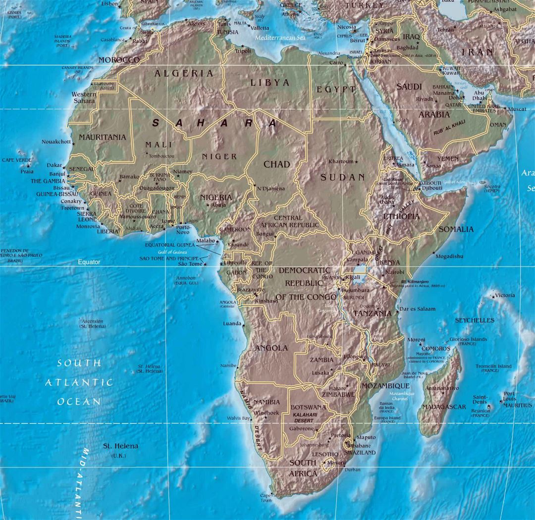 Large Political Map Of Africa With Relief Small 