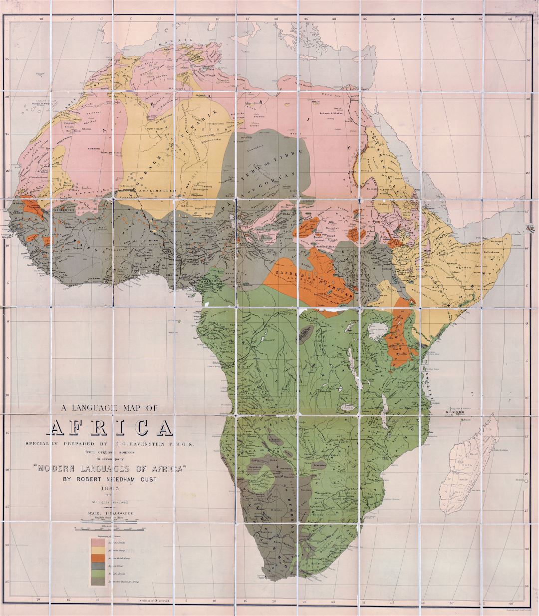 Large scale detail old language map of Africa - 1883