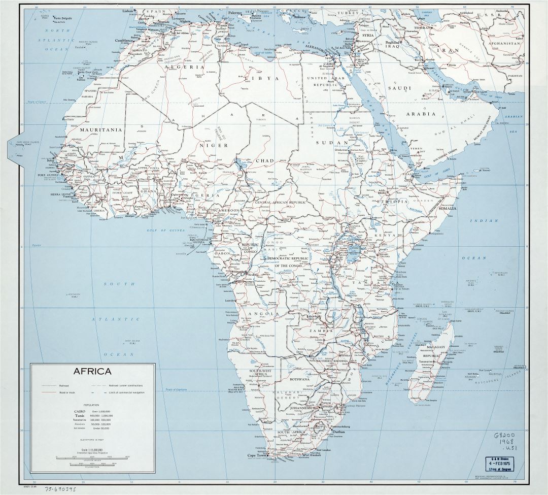 Large Scale Detailed Political Map Of Africa With Marks Of Capitals Major Cities Roads Railroads And Names Of Countries 1968 Small 