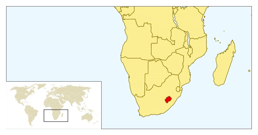 Large location map of Lesotho in the World