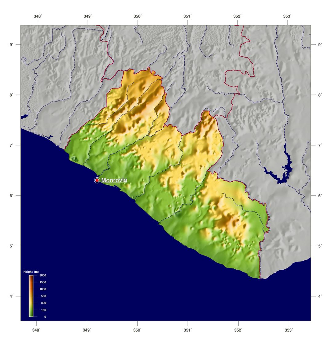 Large physical map of Liberia