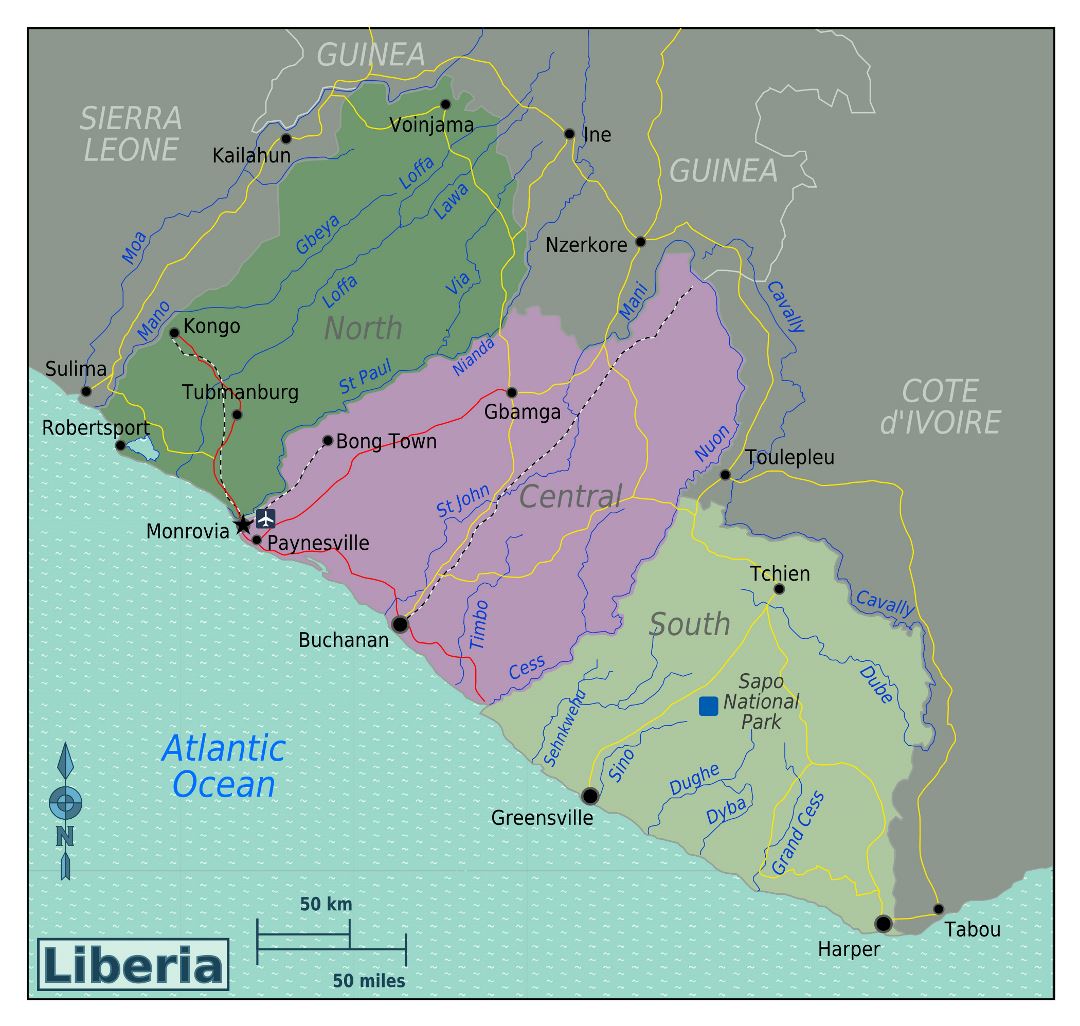 Large regions map of Liberia