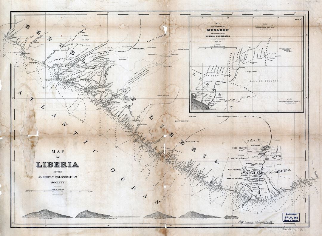 Large scale detailed old map of Liberia - 1870