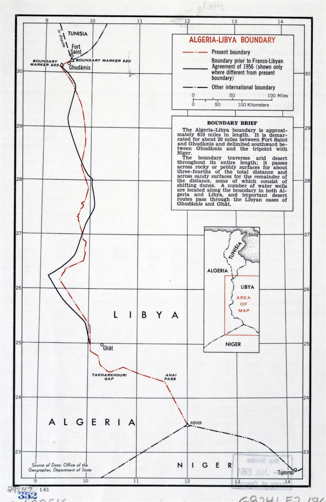 Large detailed map of Algeria-Libya boundary - 1961