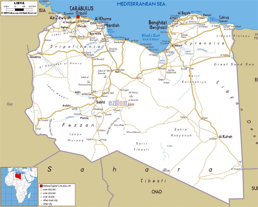 Large Road Map Of Libya With Cities And Airports Libya Africa