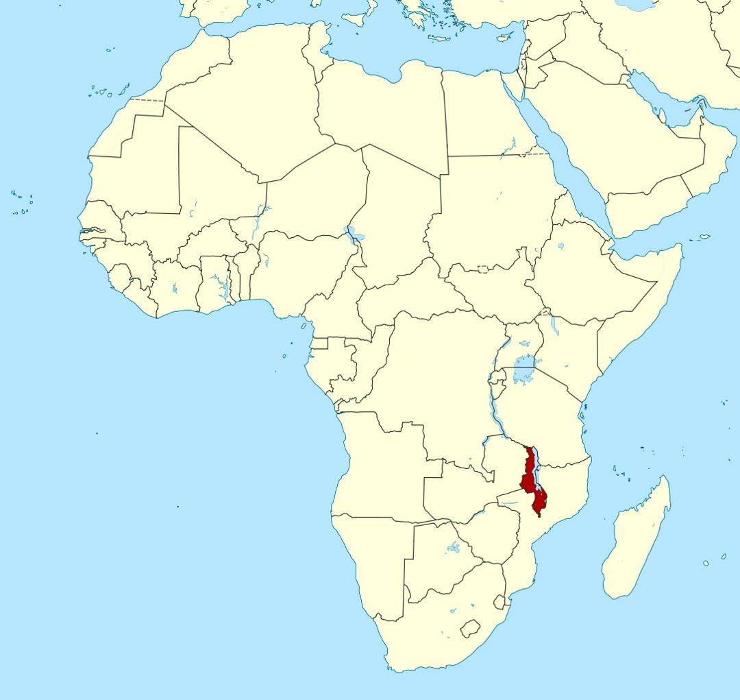 Detailed location map of Malawi in Africa