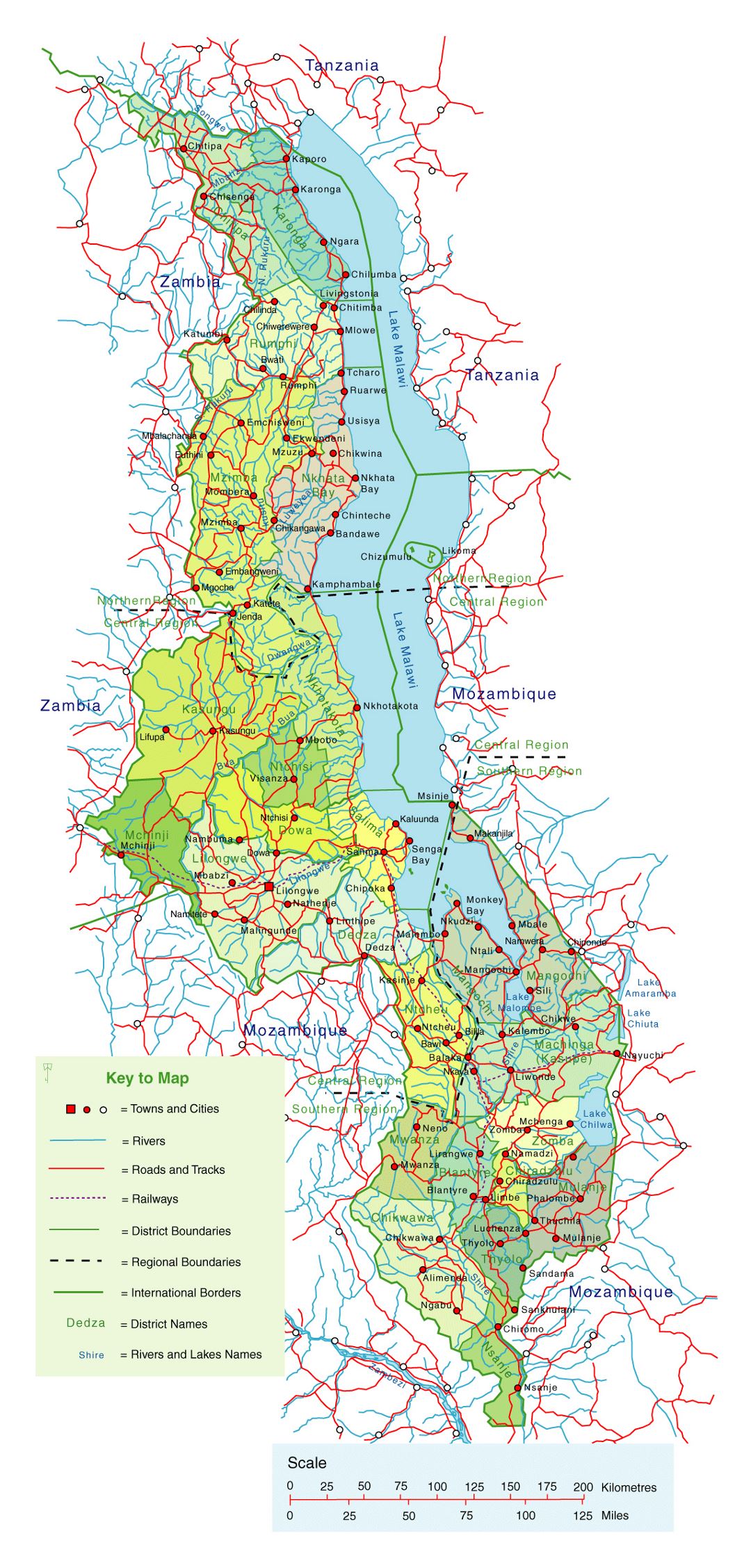 Large overview map of Malawi