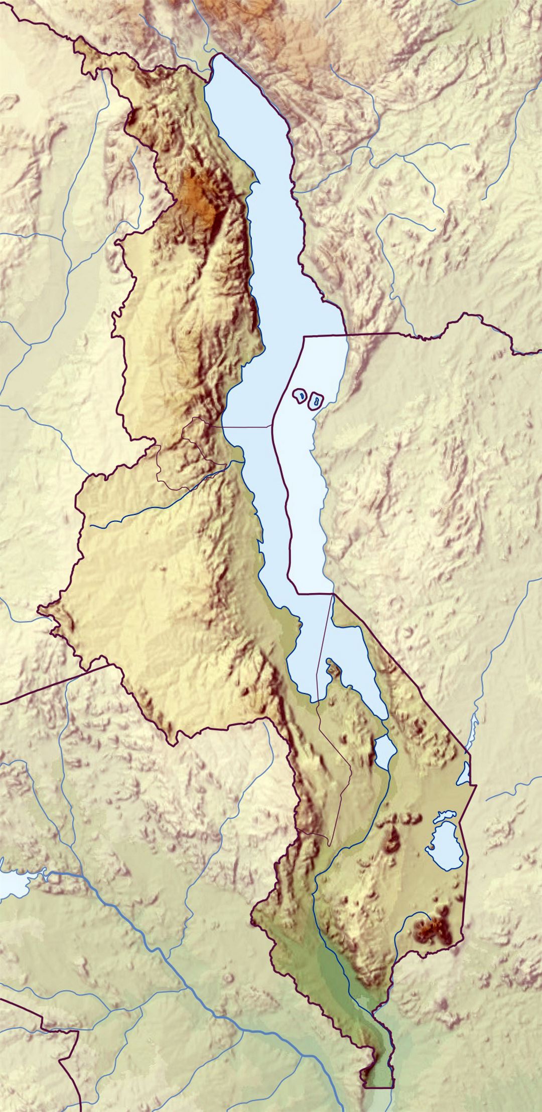 Large relief map of Malawi