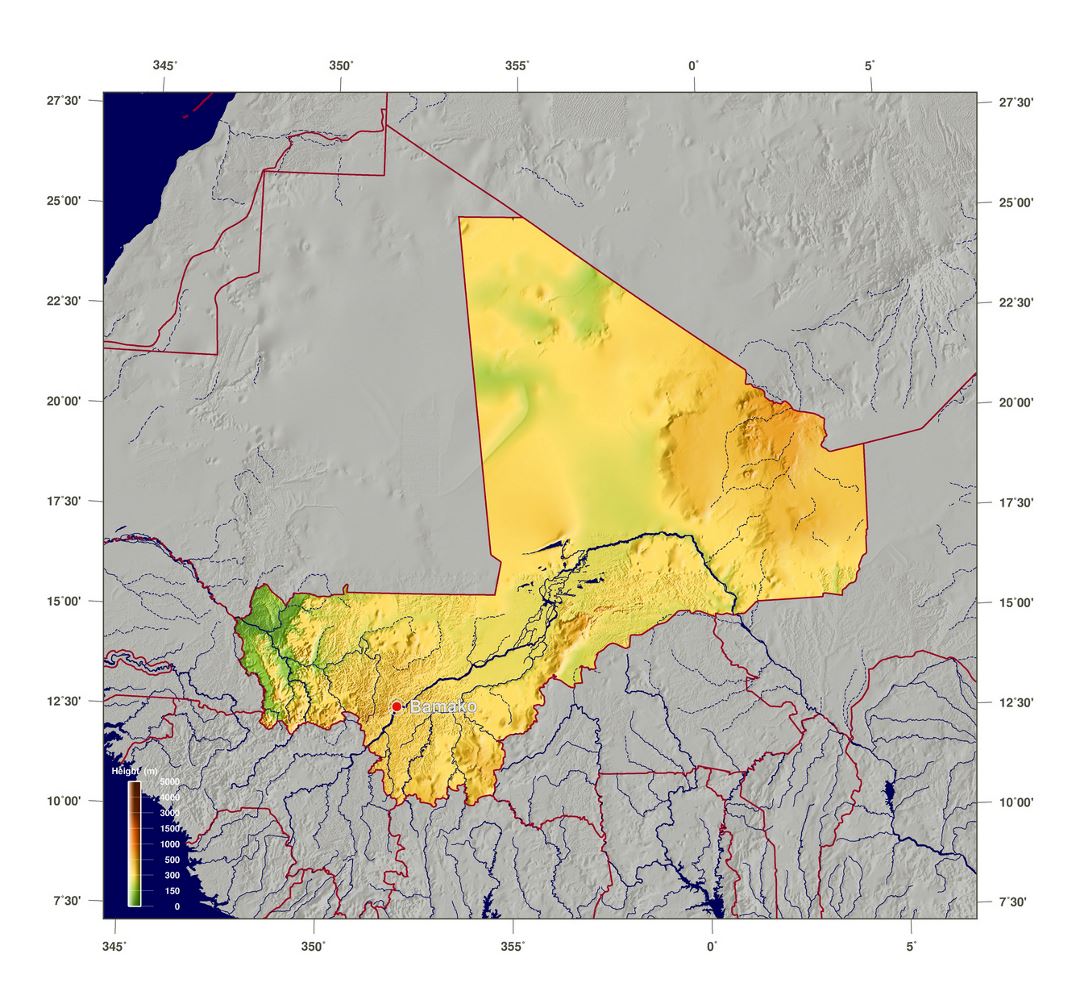 Large elevation map of Mali