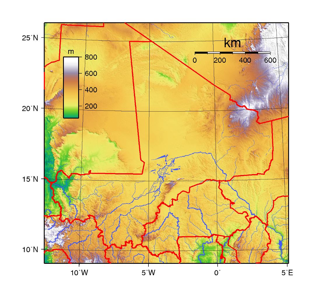 Large physical map of Mali