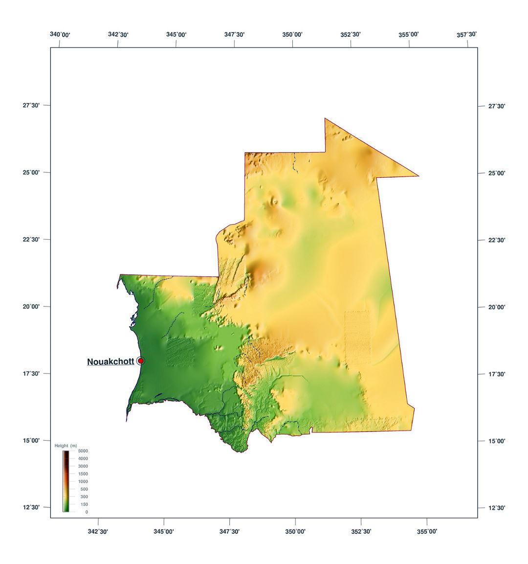 Large elevation map of Mauritania