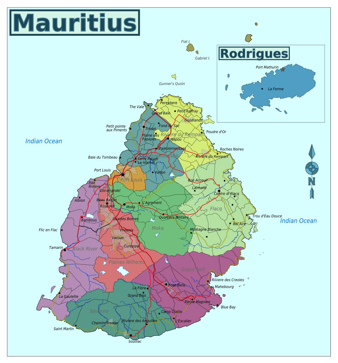Large regions map of Mauritius