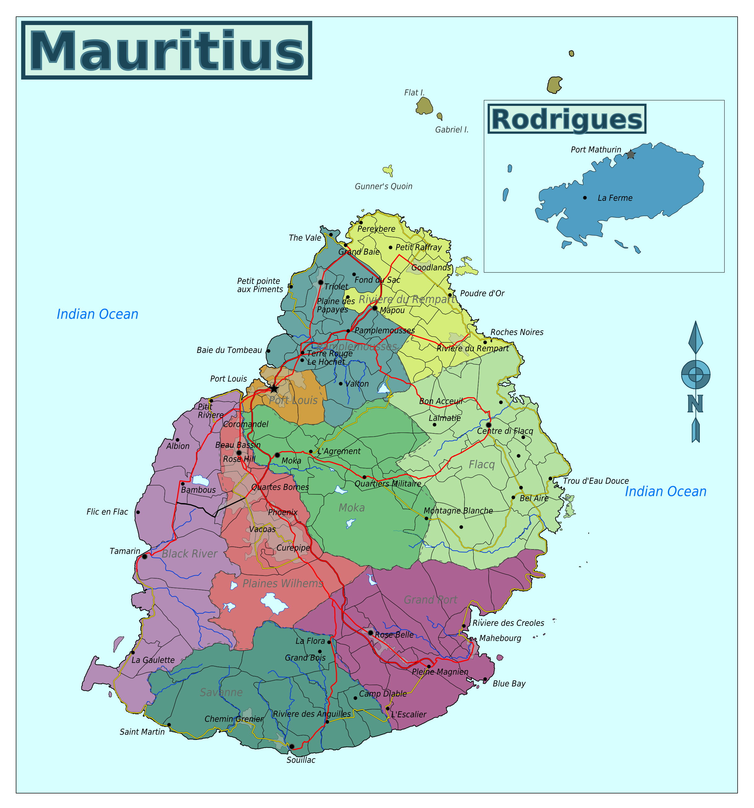Large Regions Map Of Mauritius Mauritius Africa Mapsland Maps 