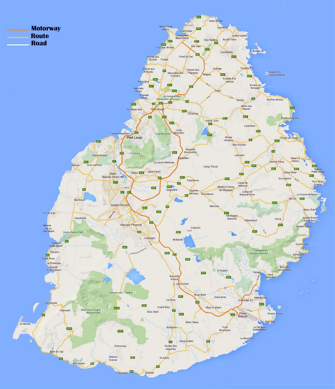 Large road map of Mauritius