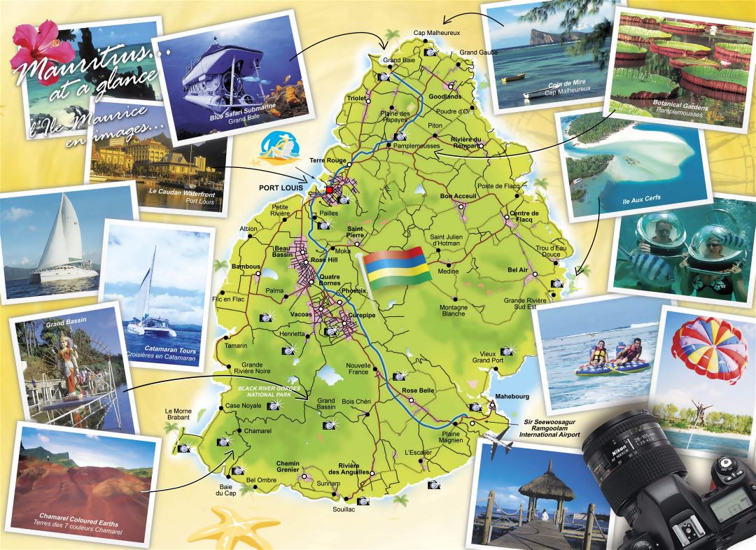 Large travel map of Mauritius