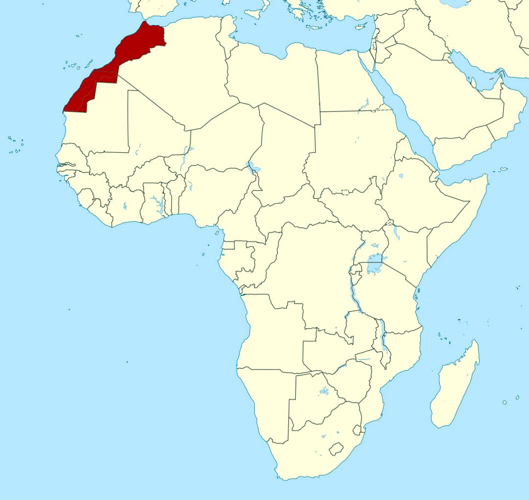 Detailed location map of Morocco in Africa