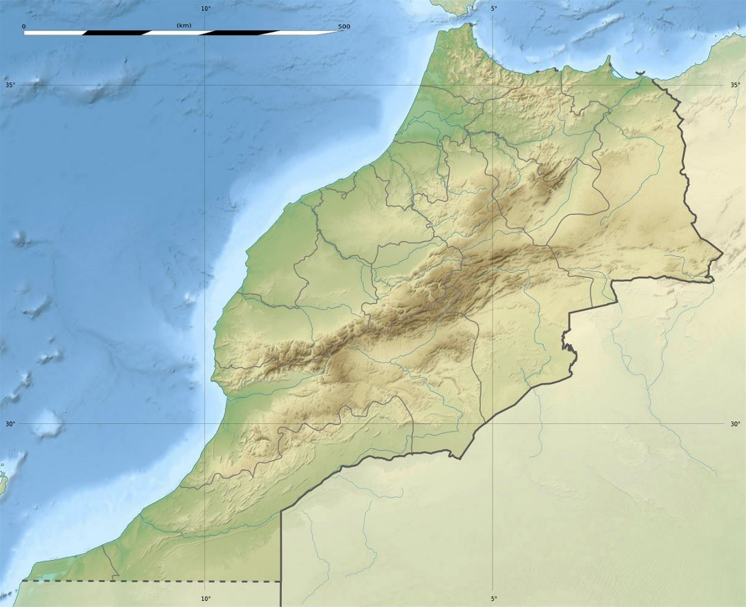 Detailed relief map of Morocco