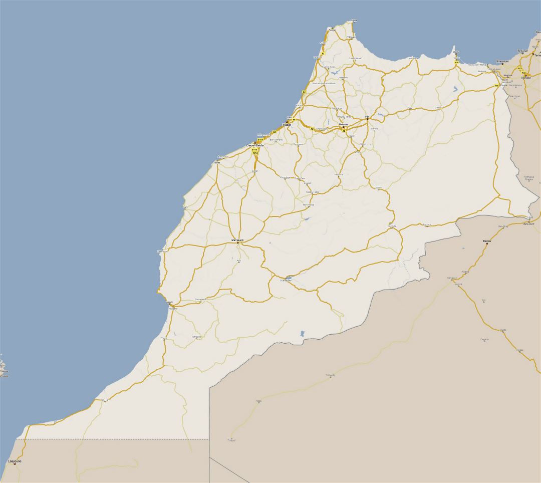 Large road map of Morocco with cities