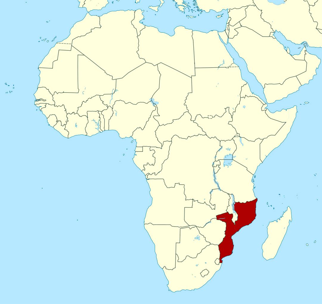 Detailed location map of Mozambique in Africa