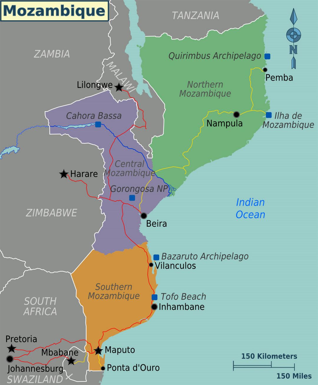 Detailed regions map of Mozambique