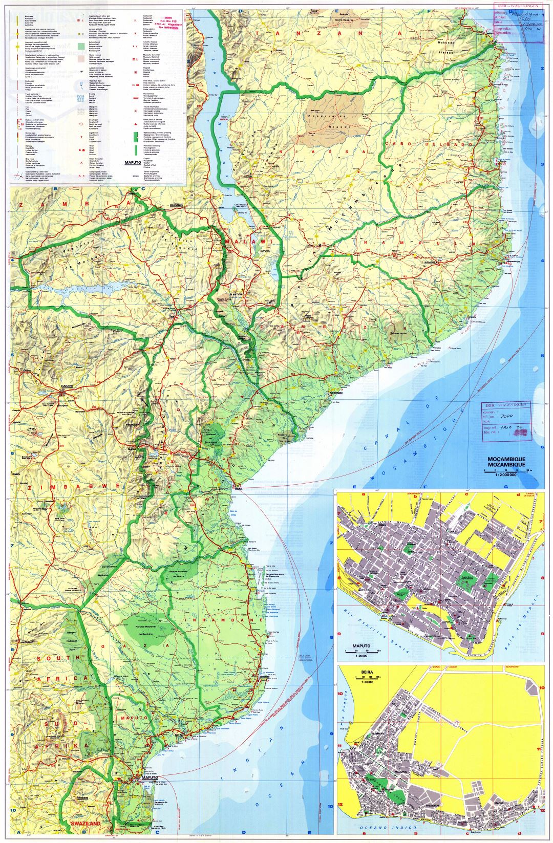 Large scale detailed map of Mozambique
