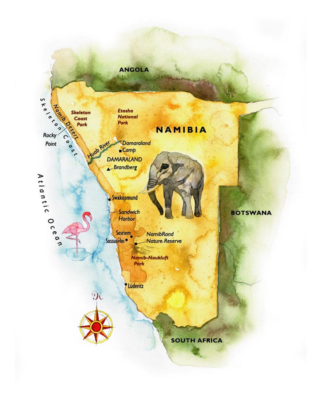 Detailed Illustrated Map Of Namibia Small 