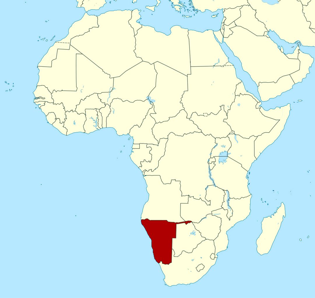 Detailed location map of Namibia in Africa