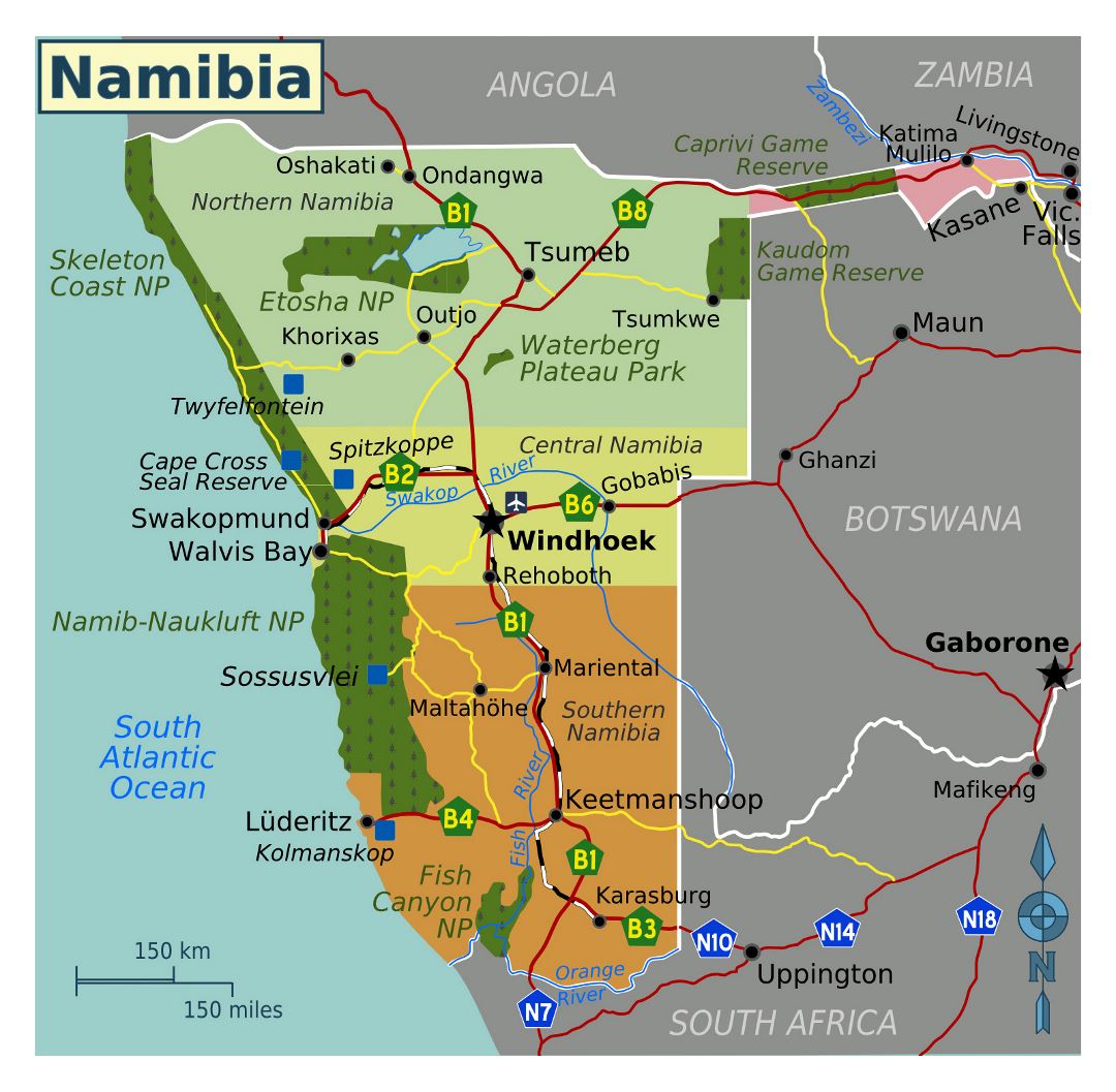 Large regions map of Namibia