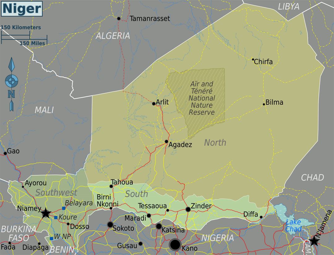 Large regions map of Niger