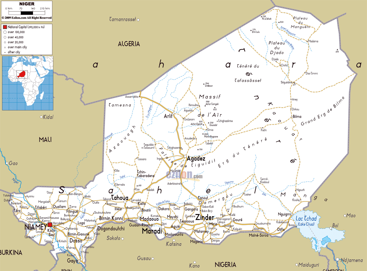 Large Road Map Of Niger With Cities And Airports Niger Africa | Images ...