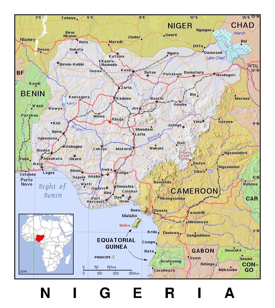 Detailed Political Map Of Nigeria With Relief Nigeria Africa