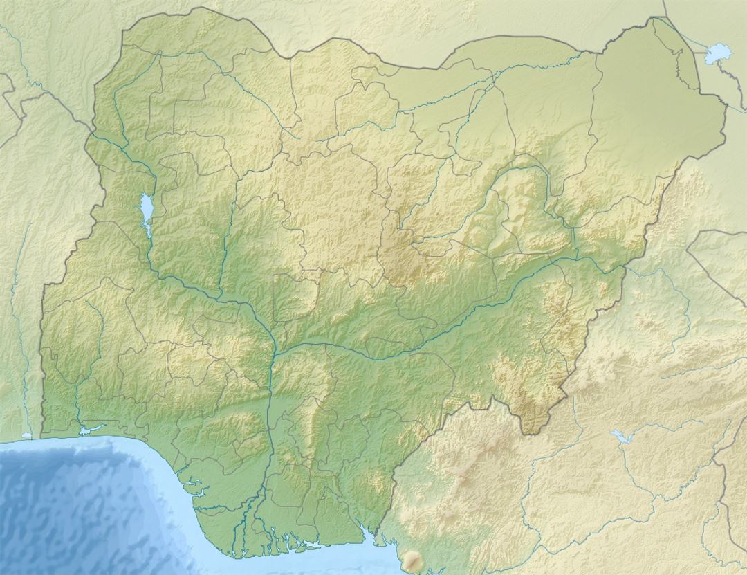 Detailed relief map of Nigeria