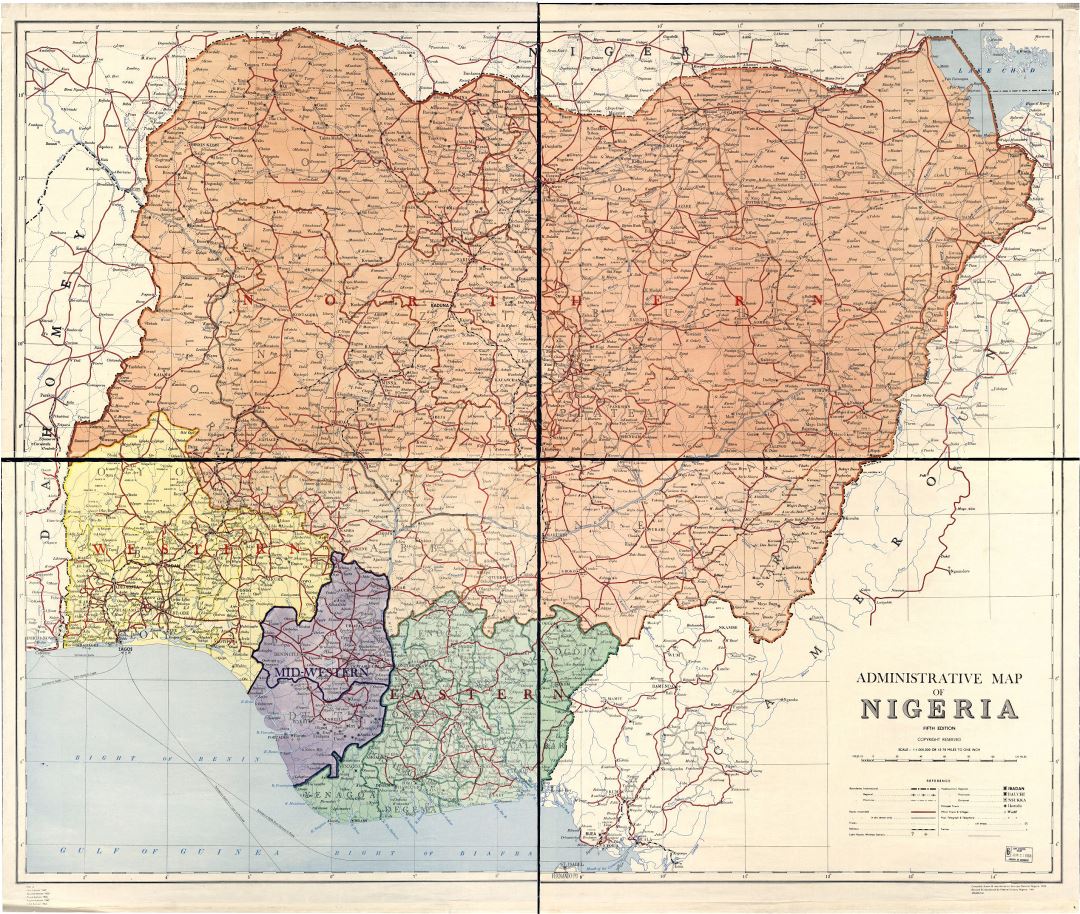Large detailed administrative map of Nigeria - 1965