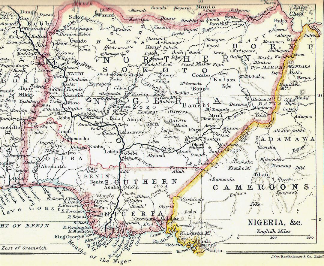 Large detailed old map of Southern and Northern Nigeria - 1914