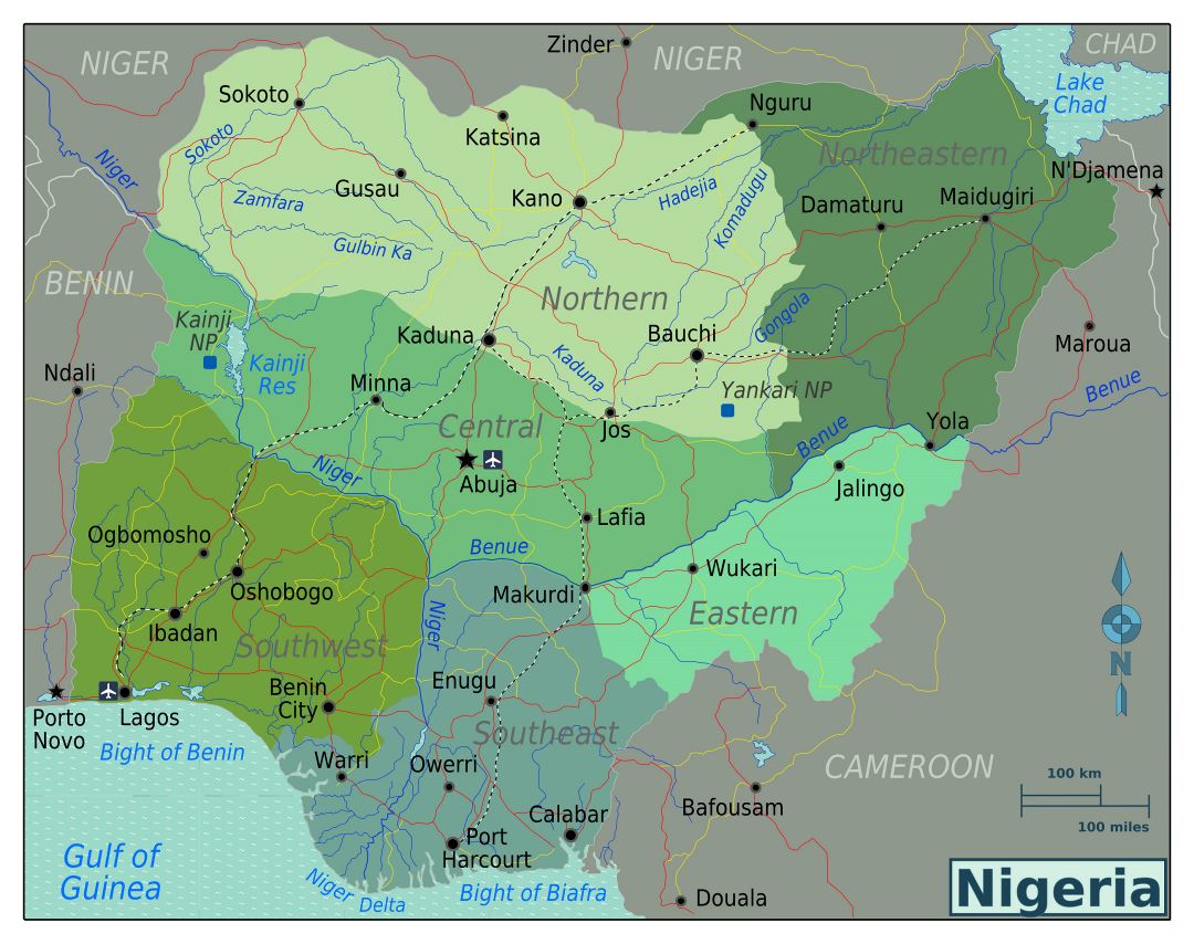 Large regions map of Nigeria