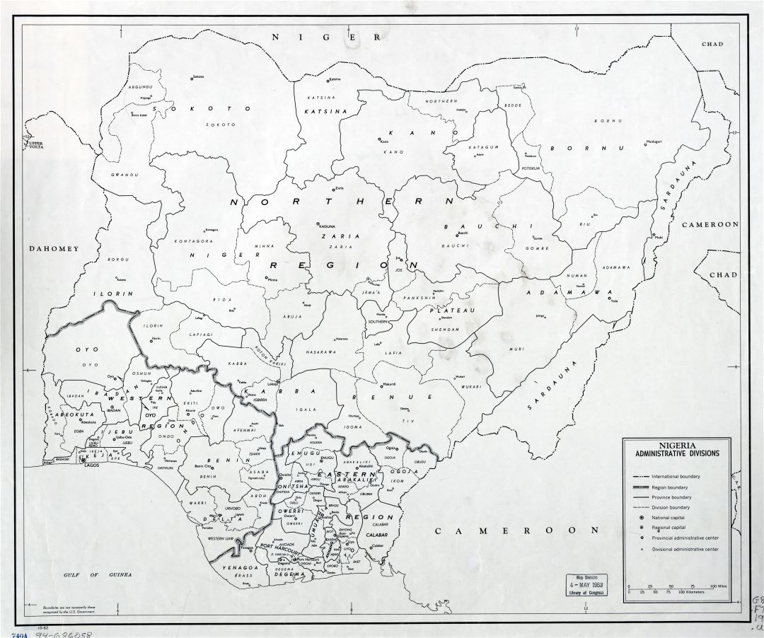 Large scale detailed administrative divisions map of Nigeria - 1962