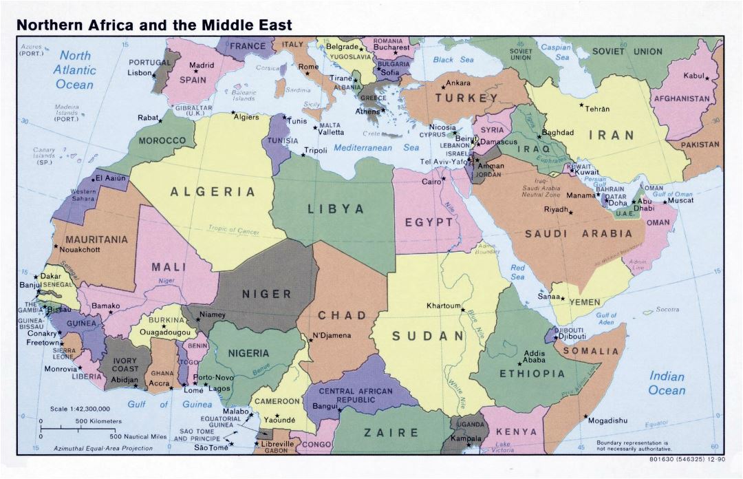 Large political map of North Africa and the Middle East - 1990