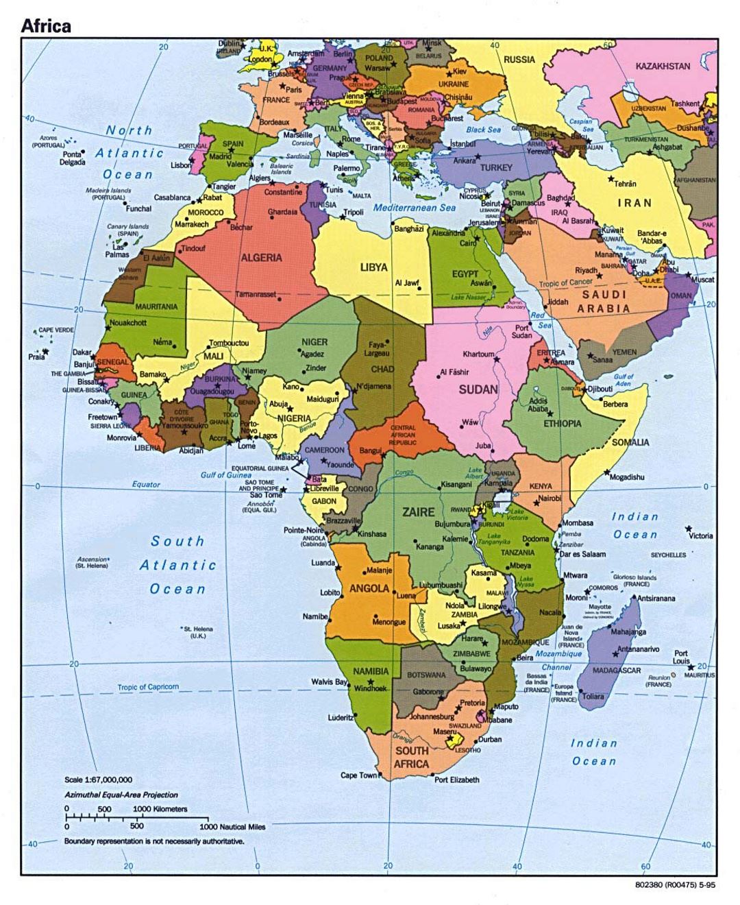 Political map of Africa with major cities and capitals - 1995