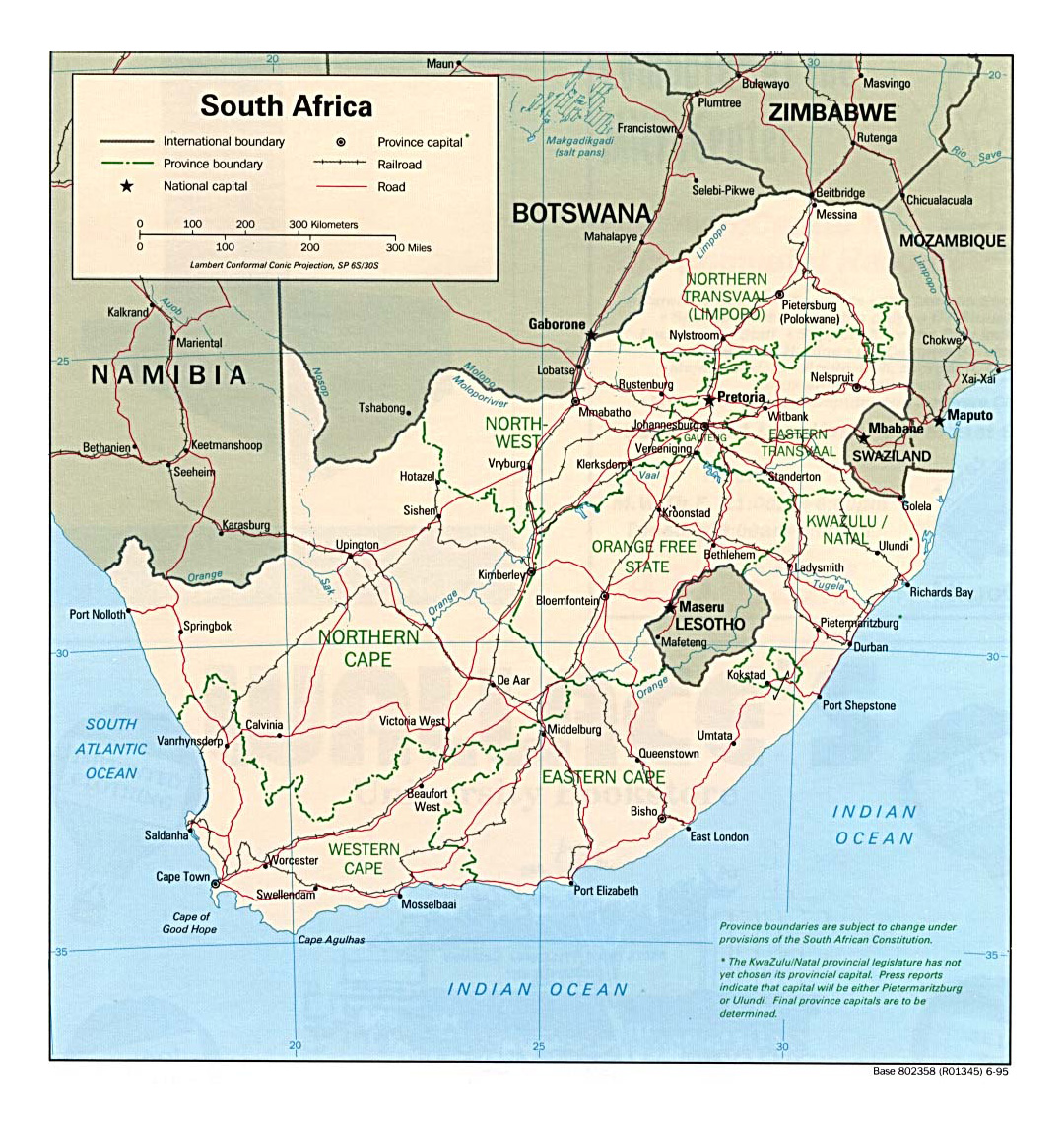 Detailed Map of South Africa, its Provinces and its Major Cities.