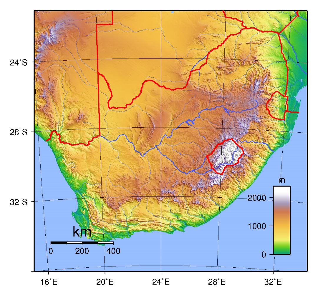 Large physical map of South Africa