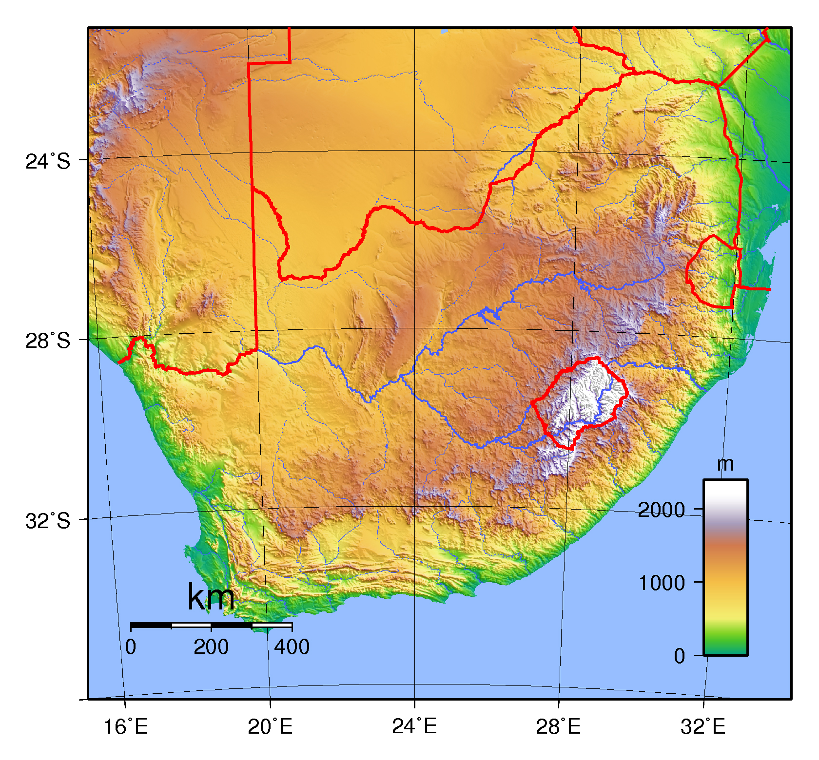 Physical Map Of South Africa Mapa Da 225 Frica Do Sul Maiores Paises Do ...