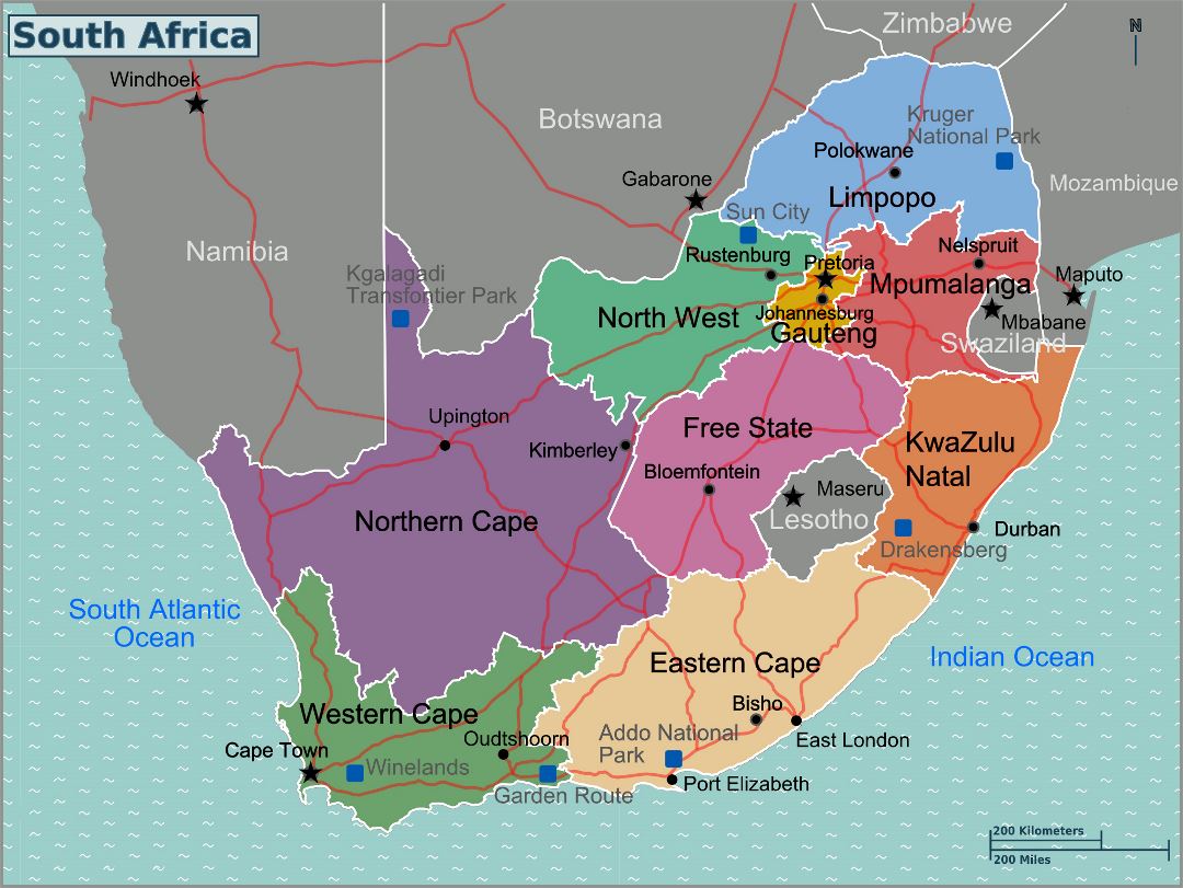 Large regions map of South Africa