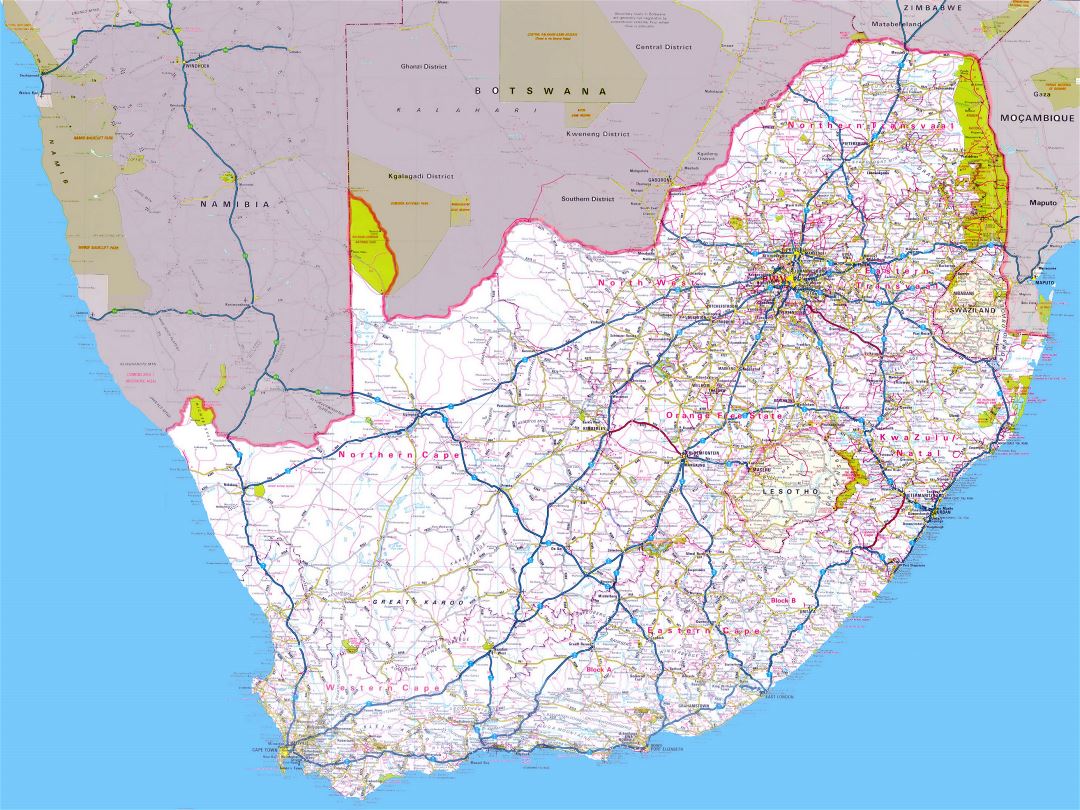 Large road map of South Africa