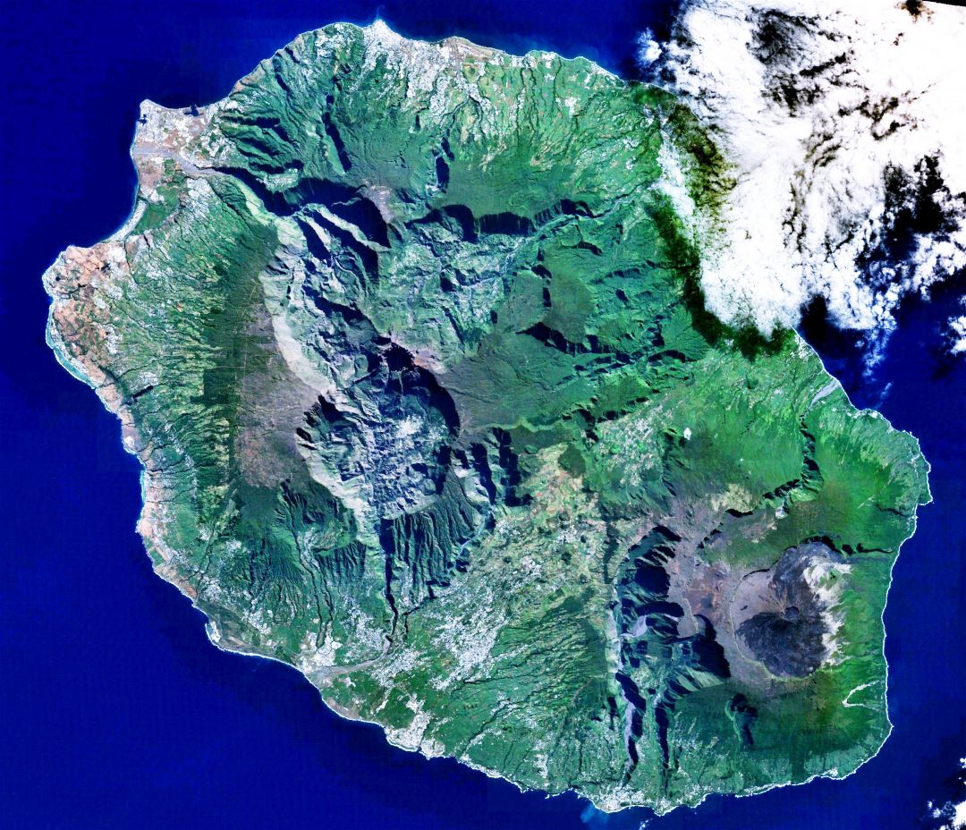 Large detailed satellite map of Reunion