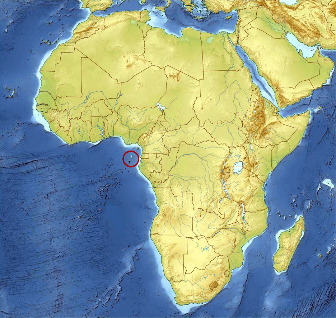 Detailed location map of Sao Tome and Principe in Africa with relief