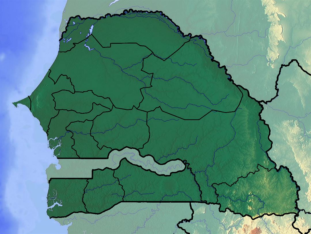 Detailed topographical map of Senegal